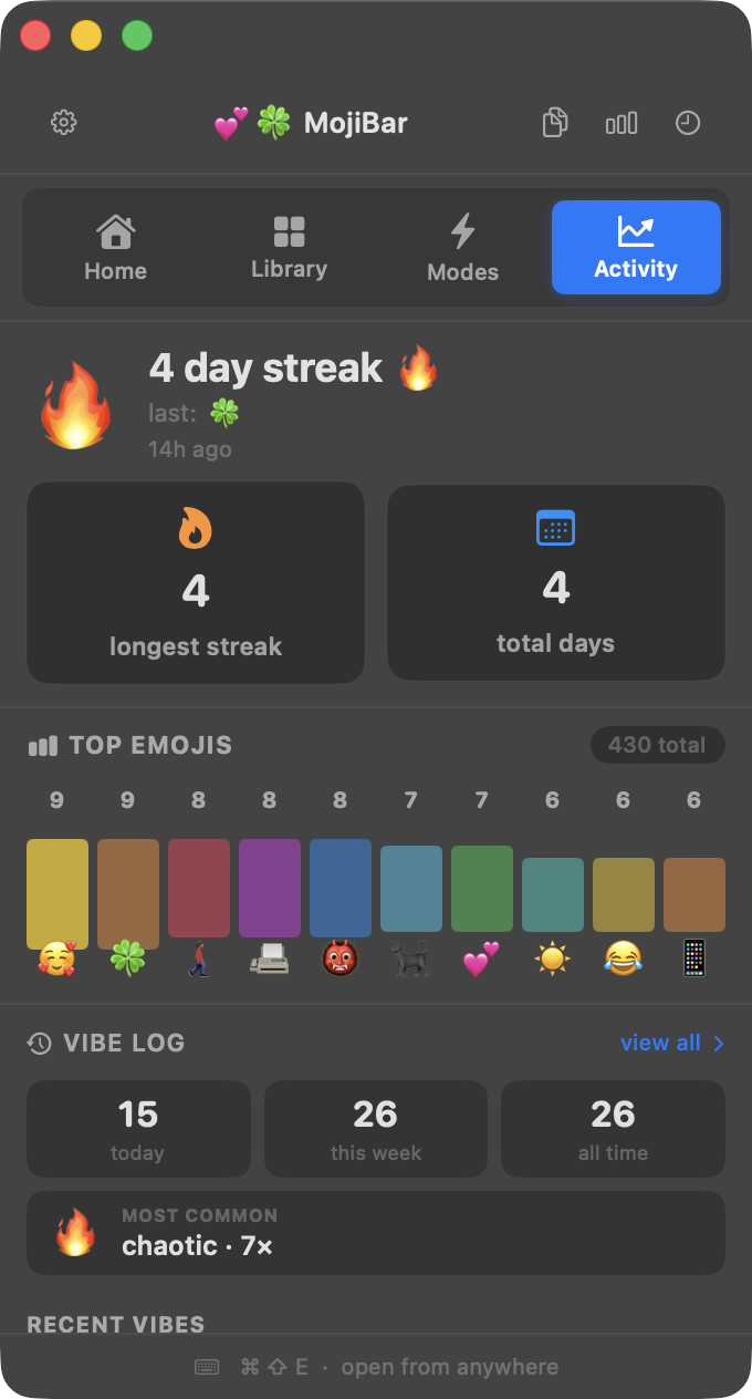 MojiBar Activity Tab